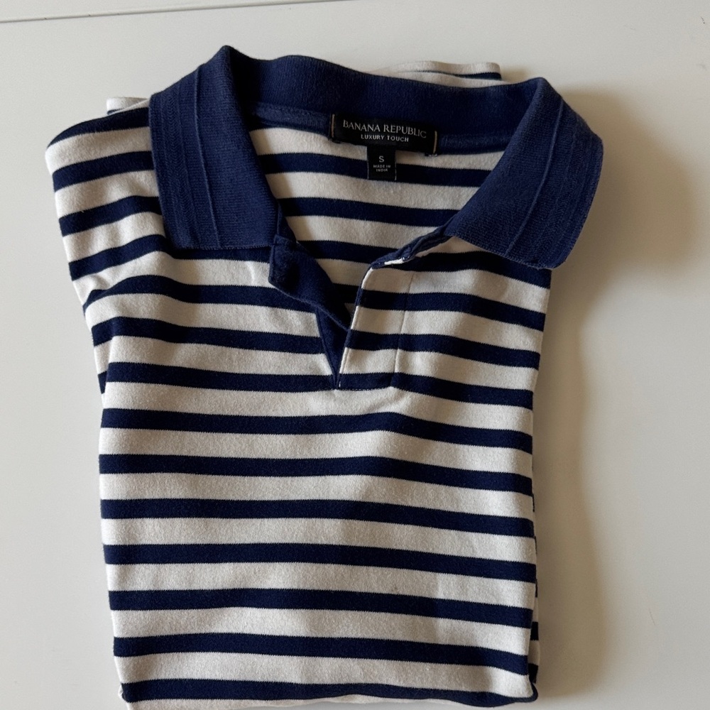 Banana Republic Navy and White Striped Polo - Picture 4 of 4